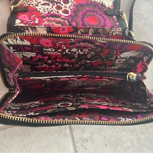 Like New Vera Bradley Black 100% Leather Crossbody Bag with Gold Accents - Picture 6 of 6